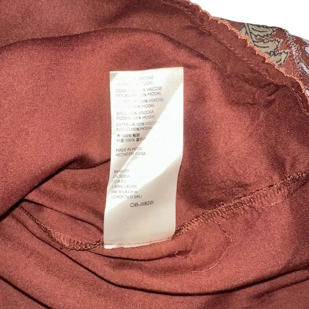 Anthropologie Luca Faux Wrap Printed Mini Skirt SMALL in Brown Motif